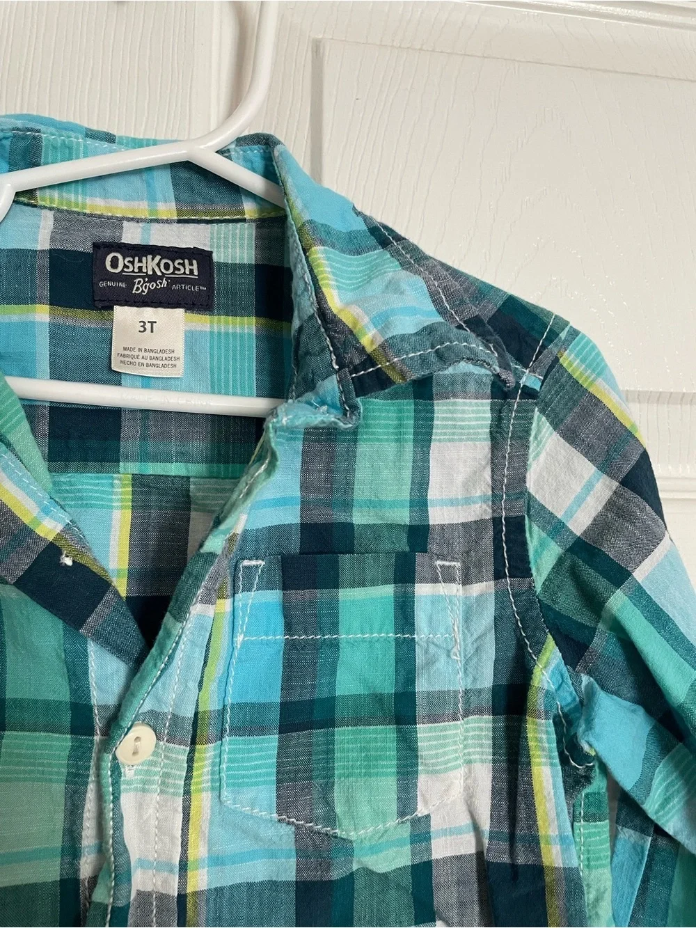 OshKosh B'gosh 100% Cotton Size 3T Teal & Blue Plaid Button-Down Shirt